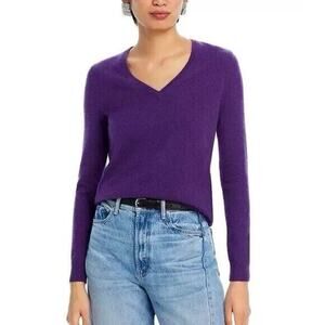C By Bloomingdale's 100% 2-Ply V-neck Cashmere Sweater In Purple SZ MED